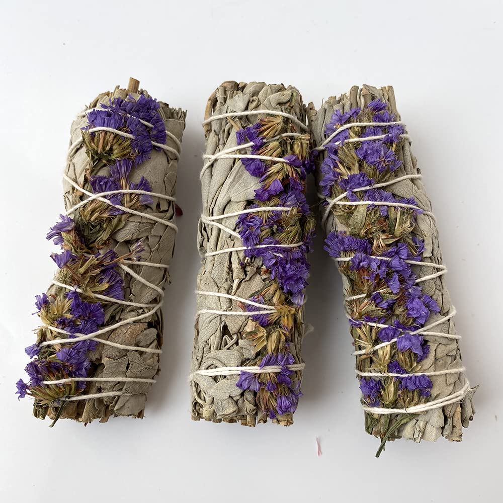 Smudge Stick, White Sage and Purple Sinuata 4", Pack of 3