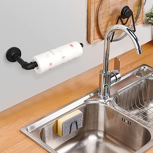 Miniatura 4 de Toallero de papel de cocina de tubo de hierro industrial, estilo vintage, granja, resistente, rústico, industrial, para montaje en pared, para