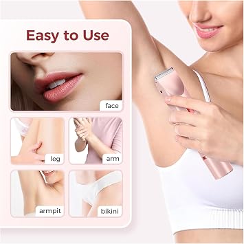 Glow Aura Womens Shaver, 2-in-1 Dual Head Shaver for Bikini and Body, Electric Lady Shaver & Trimmer, Perfect for Sensitive Skin - Razor & Shaver (Pink)