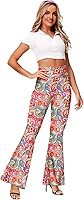 Vista 4 de Deerose Pantalones de Cintura Alta Elásticos Ajustados Acampanados Estilo Hippie para Mujer