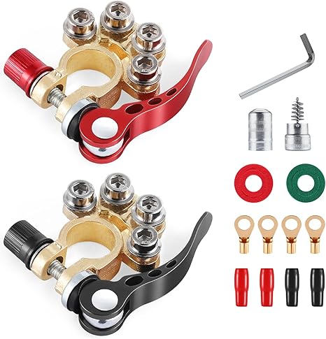 SINGARO Car Battery Terminal Connector, 4 Way Positive and Negative Pole Quick Release Terminal Clip, Applicable to SAE/JIS A Type Terminal Post, Compatible with Cars, Trucks and More(Gold-A)