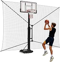 GADFISH 10x10 FT Basketball Rebounder Net - Heavy-Duty Steel Frame Backstop for Backyard Training & Solo Practice