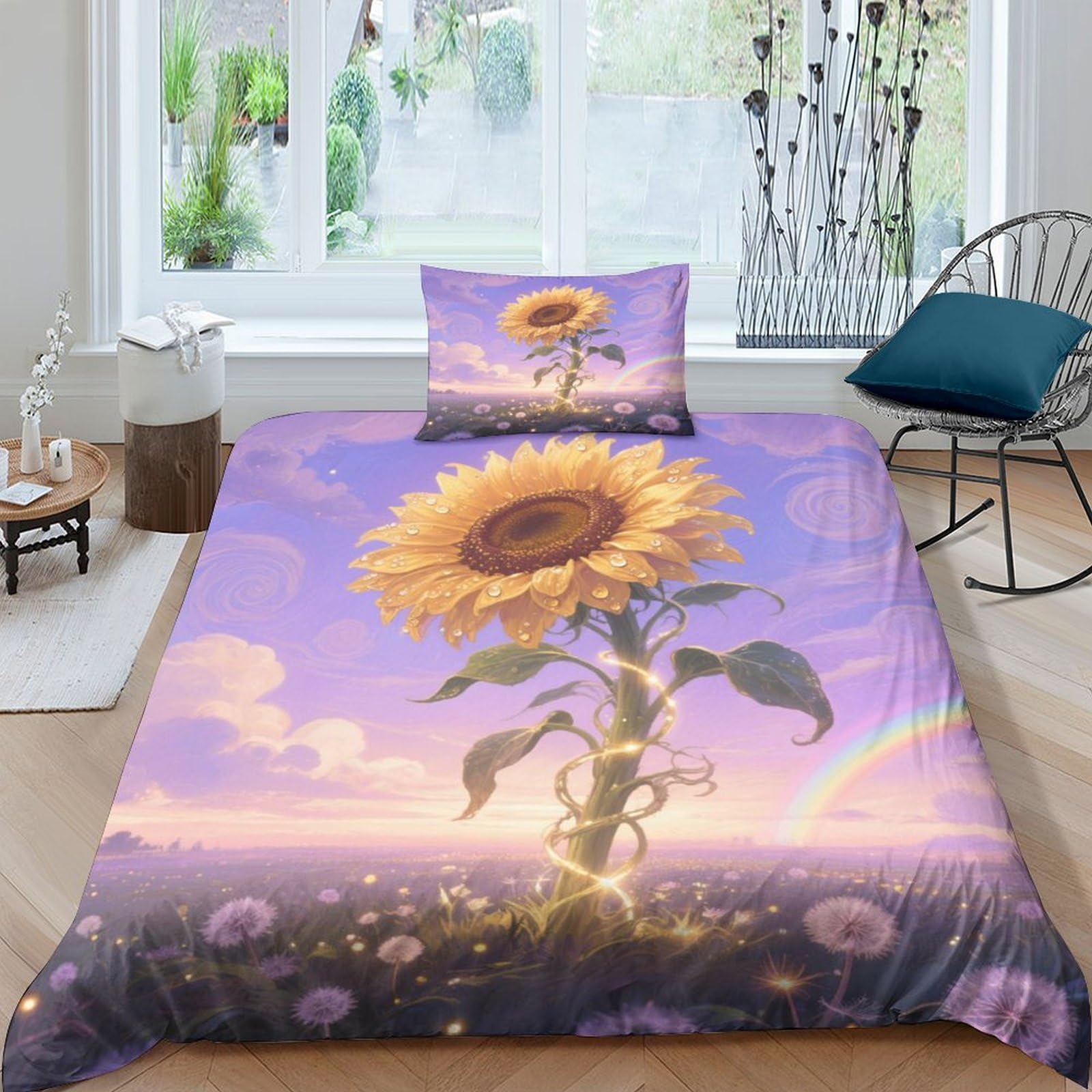 Housse de couette tournesol fermeture éclair lit ado facile à laver