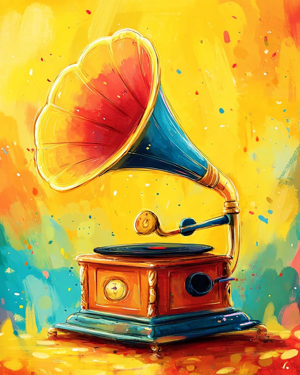 LIUBAISHI Paint by Numbers for Adults, Colourful Phonograph, 16x20 Inch, Acrylic on Canvas, with Brushes and Paints