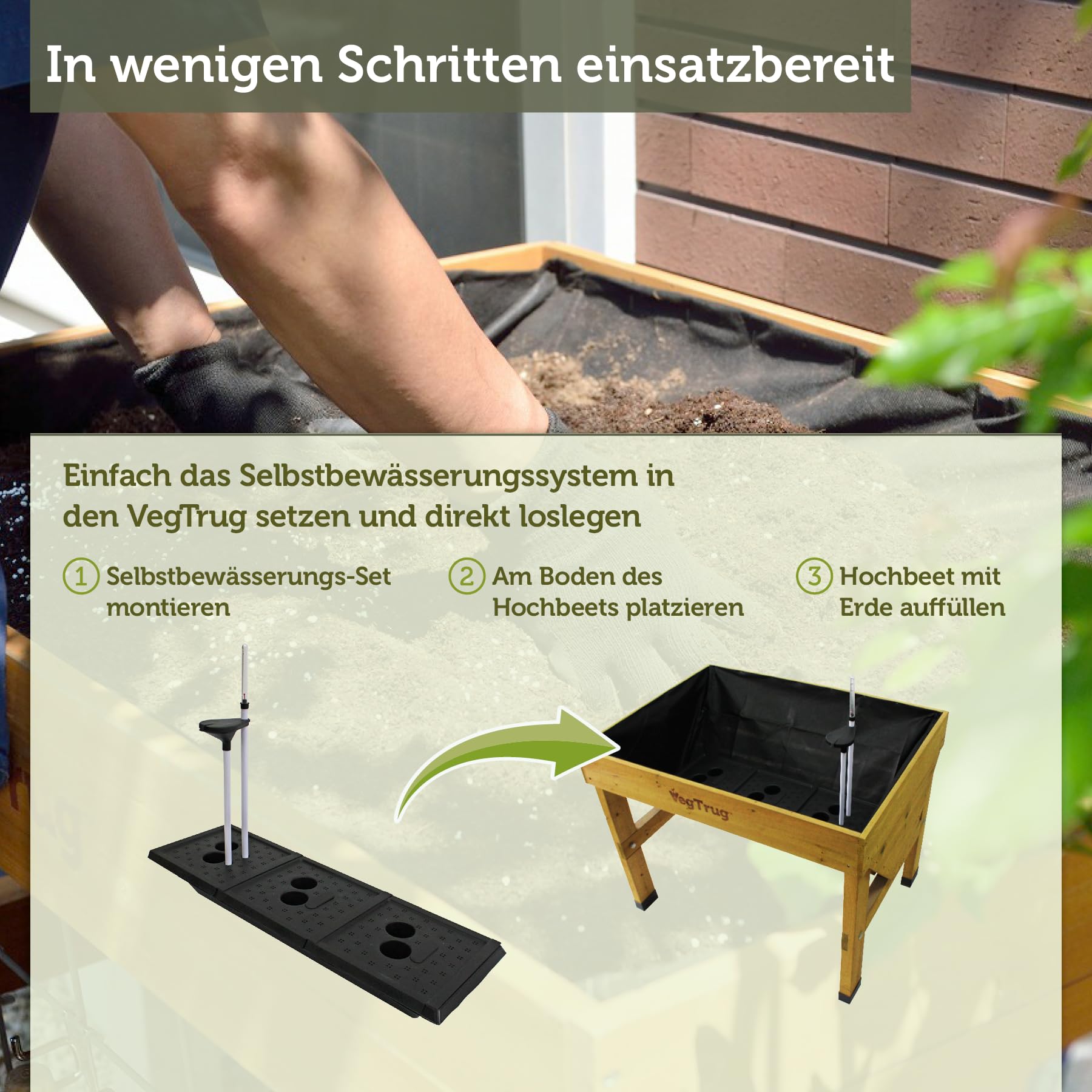 VegTrug Bewässerungsset für Hochbeet Classic 1 m - 11-Liter-Reservoir | Selbstbewässerungssystem mit Kapillarwirkung & Wasserstandsanzeige - ideale Bewässerung für gleichmäßige Feuchtigkeit
