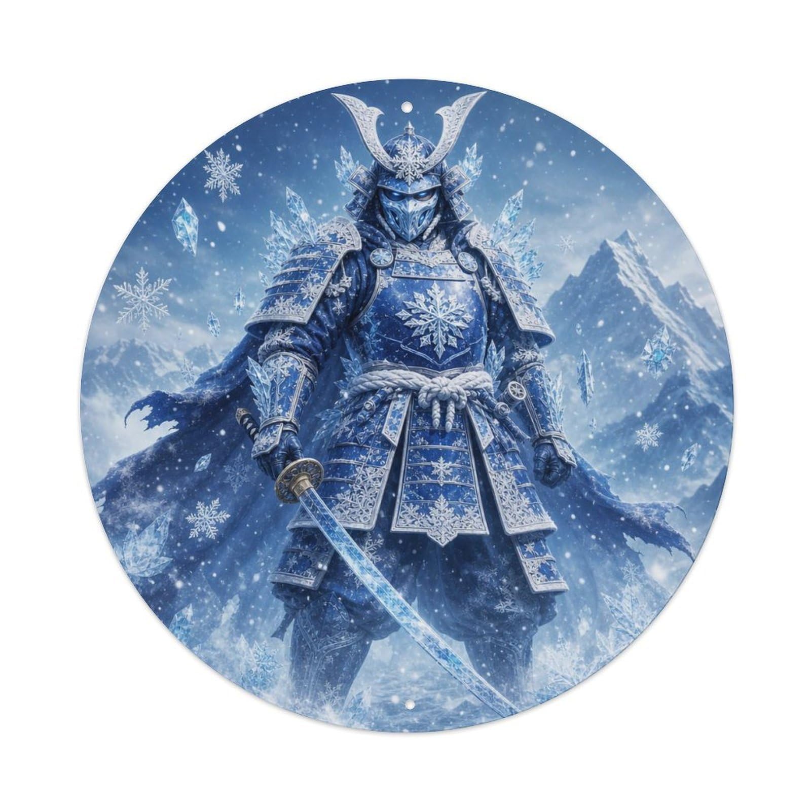 Samurai Warrior Armor Sapphire Ice Winter Breath Vintage Metal Tin Sign Plaque Wall Decor for Cafe, Club Bar, Office, Garden Metal Poster 8x8Inch