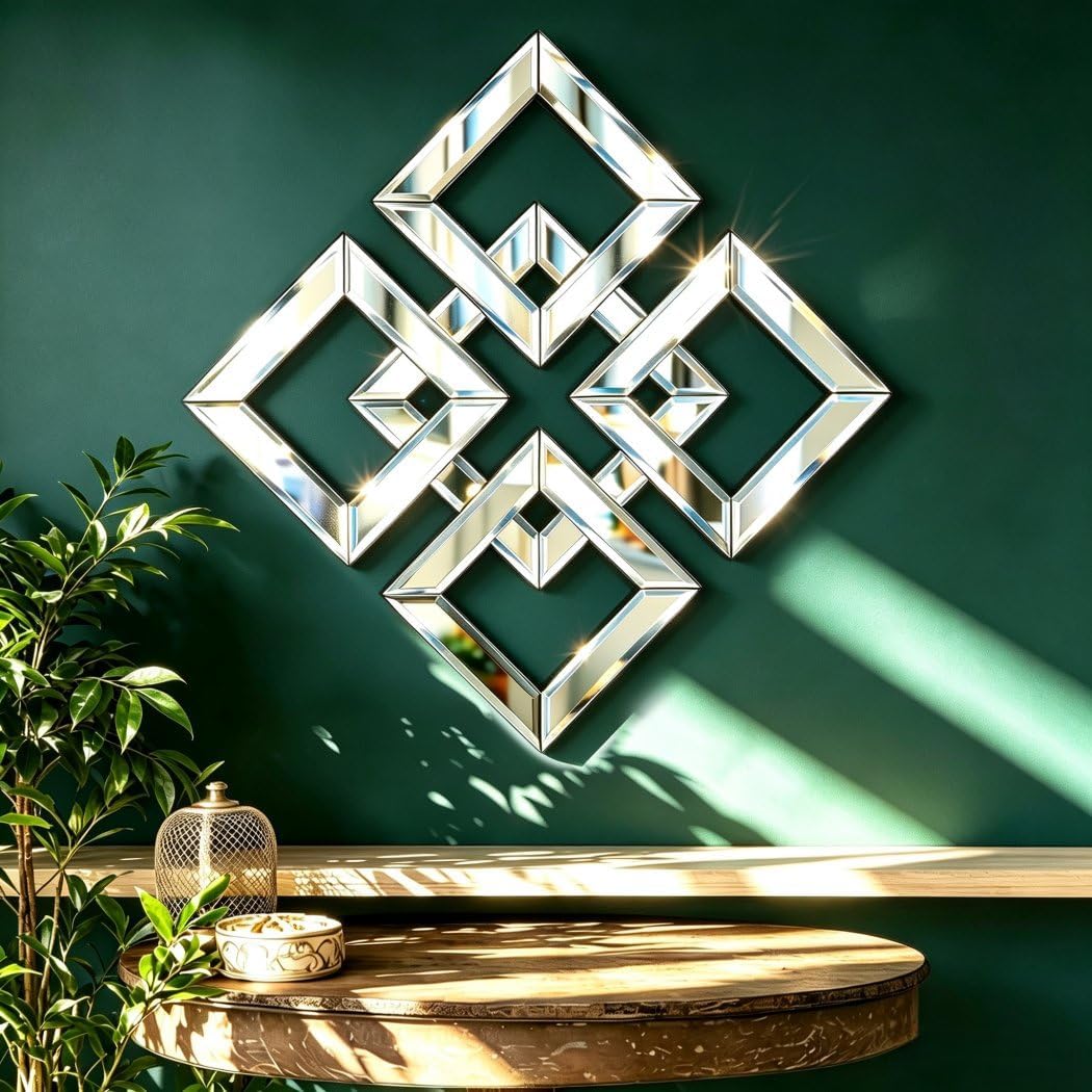 QMDECOR Square Mirrored Wall Decor Decorative Mirror 12x12 inches Modern Fashion DIY Silver Wall-Mounted Mirrors