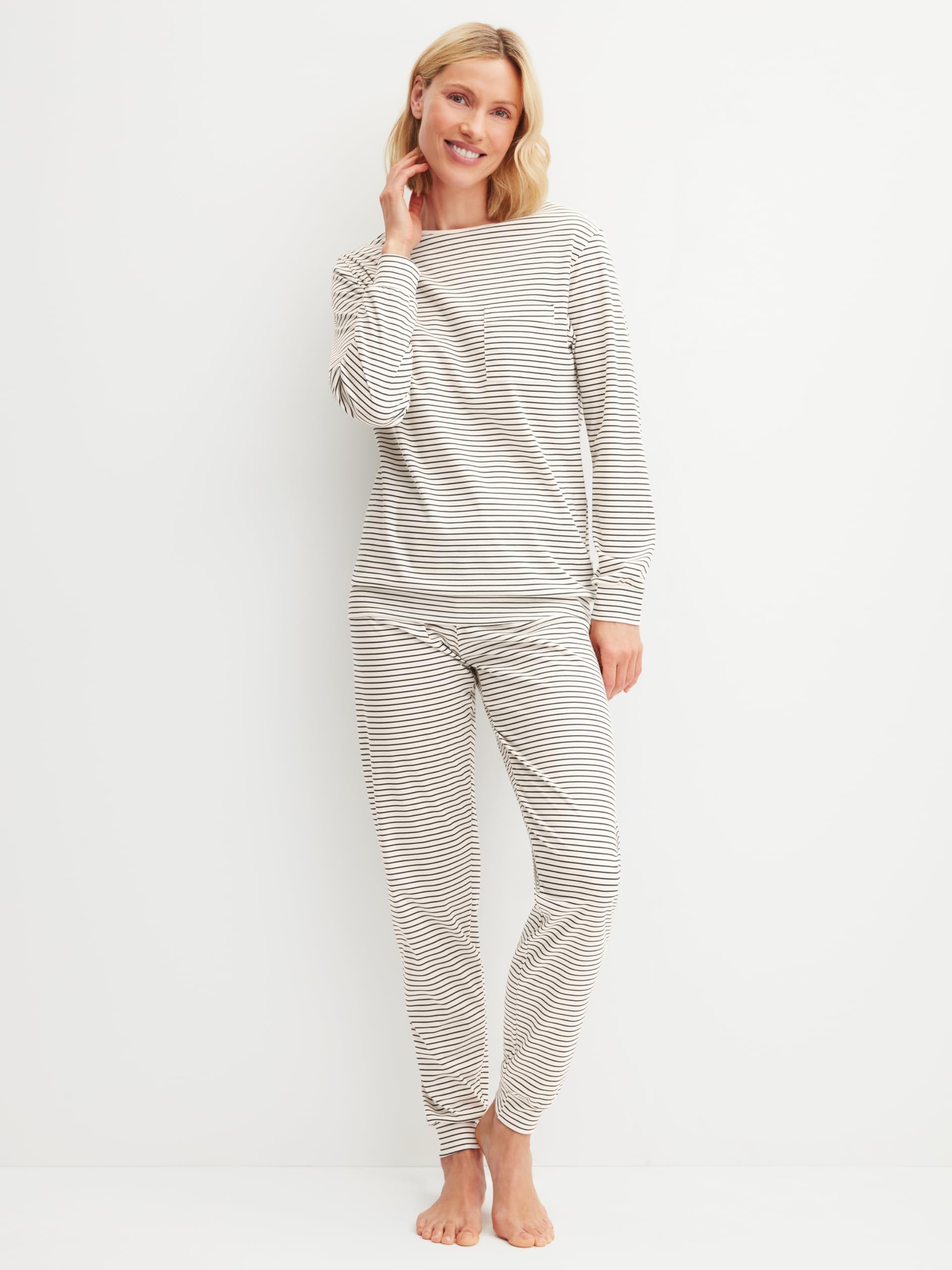 CALIDA Sweet Dreams Bündchen-Pyjama Damen | Schlafanzug aus 100% Baumwolle, Hose mit stoffbezogenem Gummibund