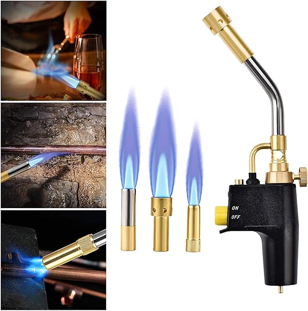 GJCrafts MAPP Propane Torch with 3 Nozzles/Tips, Gas Torch Multi Purpose Trigger Start Propane Torch, MAPP Torch Kit for Cooking, Brazing, Searing Steak (Gas cylinders not Included)