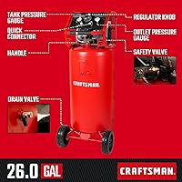Vista 2 de CRAFTSMAN Compresor, compresor de aire portátil de 26 galones 1.8HP 5 CFM@90PSI Tanque de compresor de aire libre de aceite, presión máxima de 150