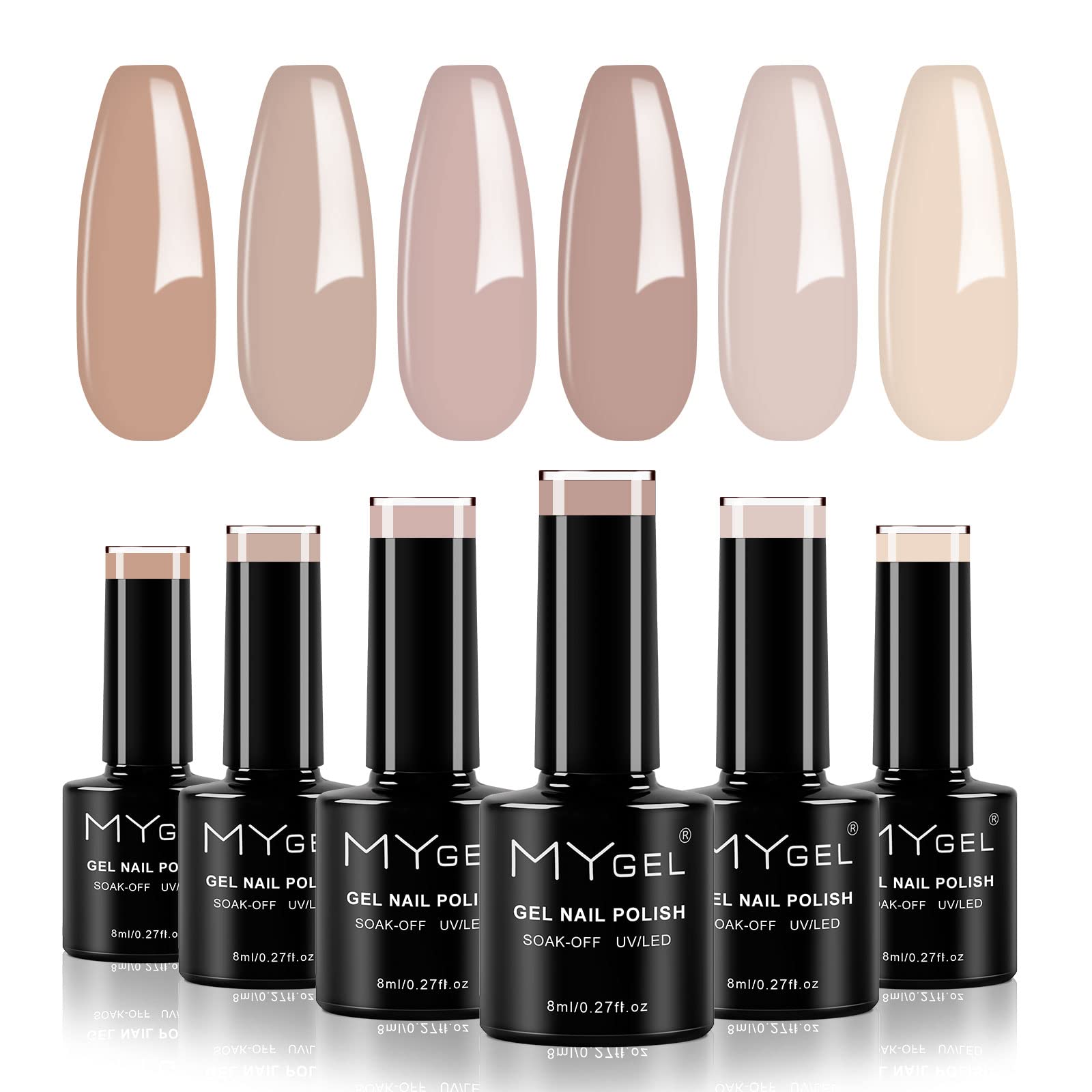 Amazon.com : Gel Nail Polish Kit Brown Khaki Nude Gel Nails Set UV LED Soak  Off Gel Manicure Kit Long Lasting Nail Art Gel Varnish Home DIY Nails Salon  (6 Colors* 8