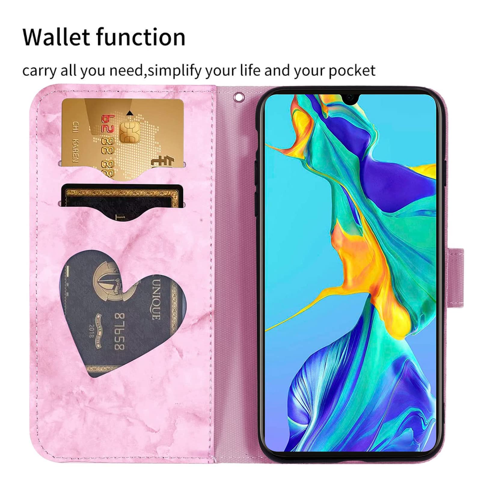 Handyhülle Für Huawei P30 Pro | Klapphülle Mit Herz+Blumen Muster | PU Leder Mit Kartenfach & Ständerfunktion