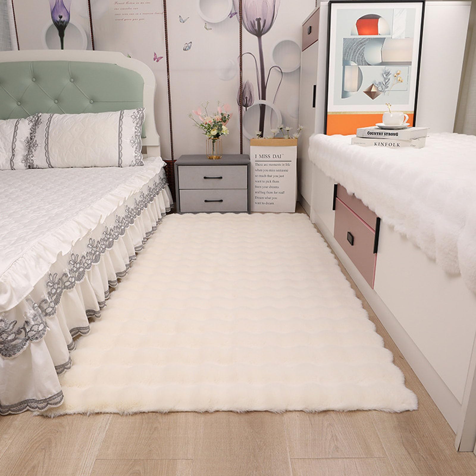 Tapis moelleux à poils longs pour chambre à coucher, salon, tapis de chevet antidérapant, lavable, moderne