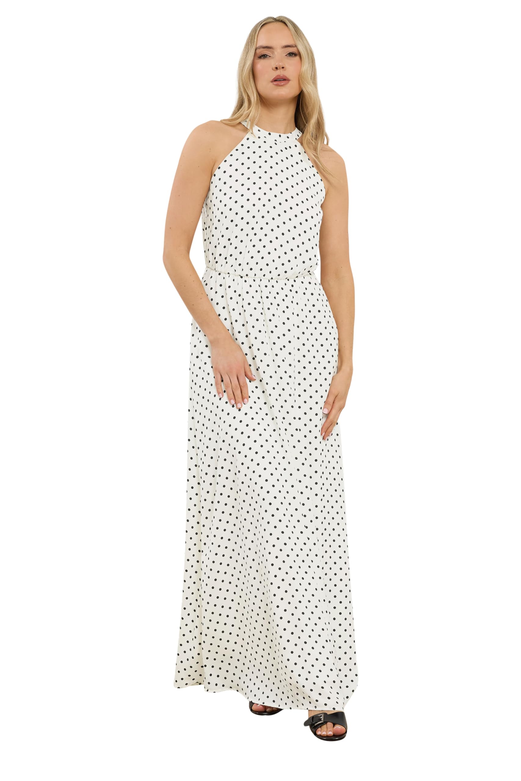 Long Tall Sally Women's White Tall Spot Halter Neck Dress In | Size: 12