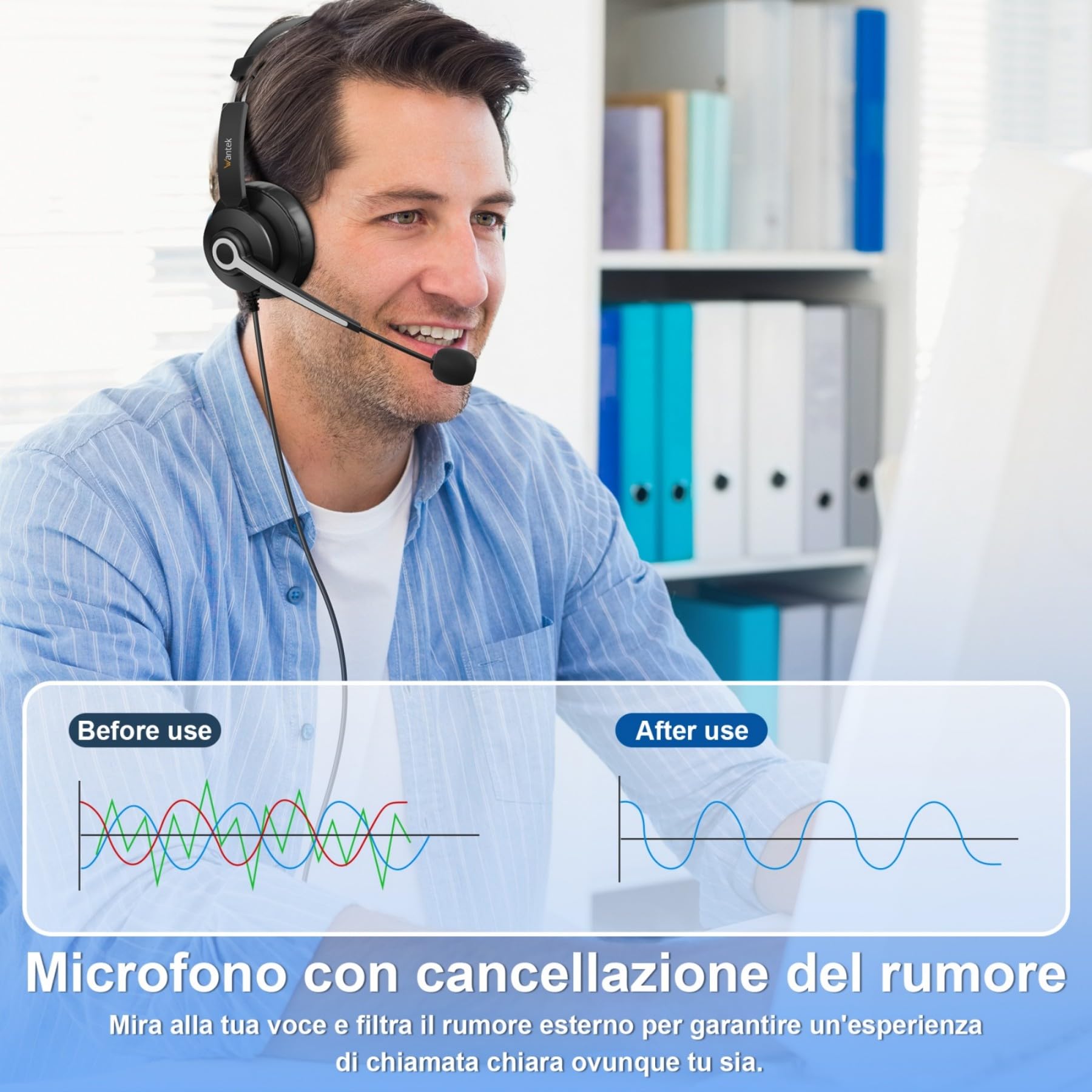 Cuffia Mono Wantek Con Microfono Cancellazione Rumore - USB/Type-C/Jack 3.5mm Per Call Center, Smartworking E Corsi Online - Foto 7