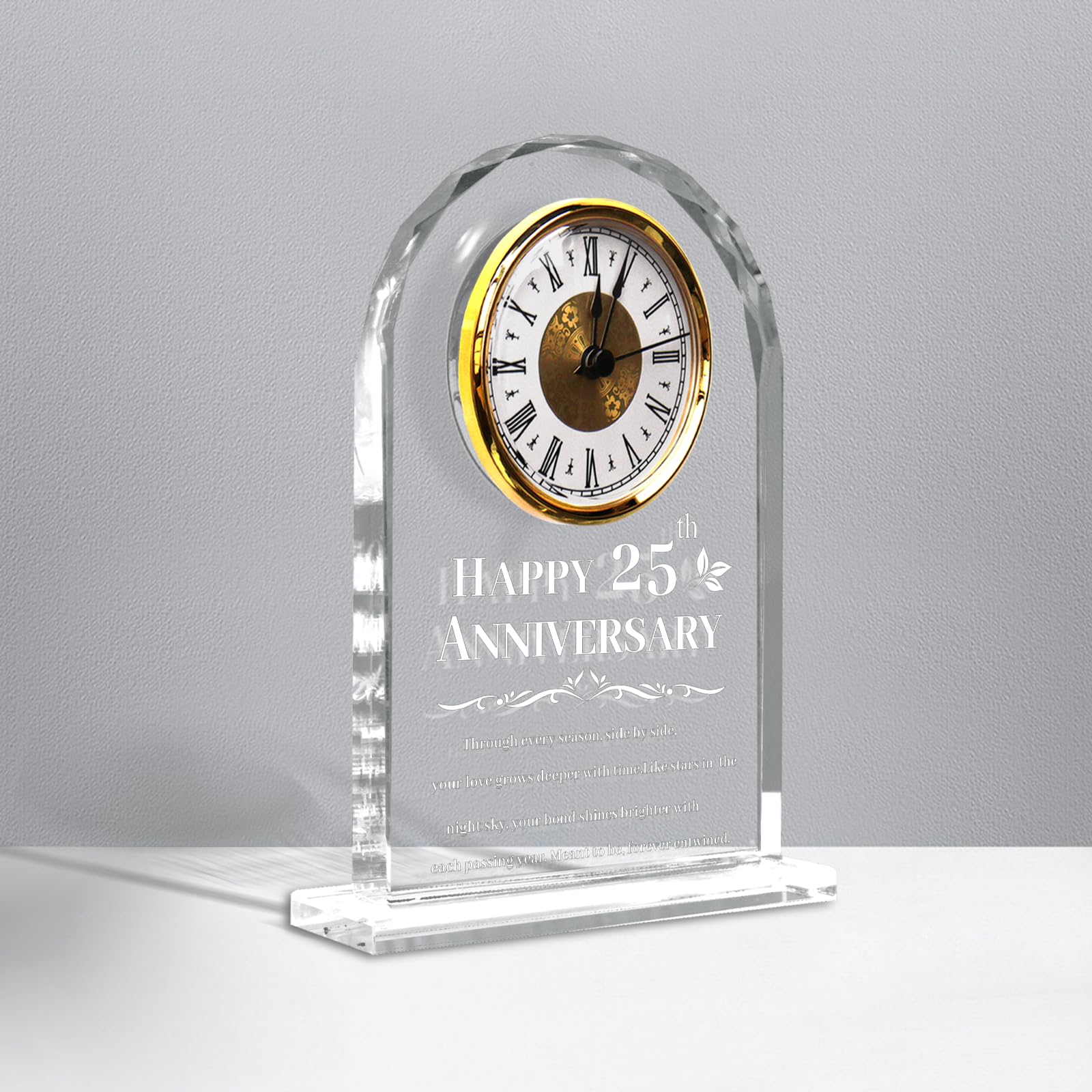 QAZMJUE 25th Wedding Anniversary Clock Gifts for Couples - Elegant Crystal Glass Clock Keepsake for Husband & Wife - Unique Home Decor for 25 Years of Marriage