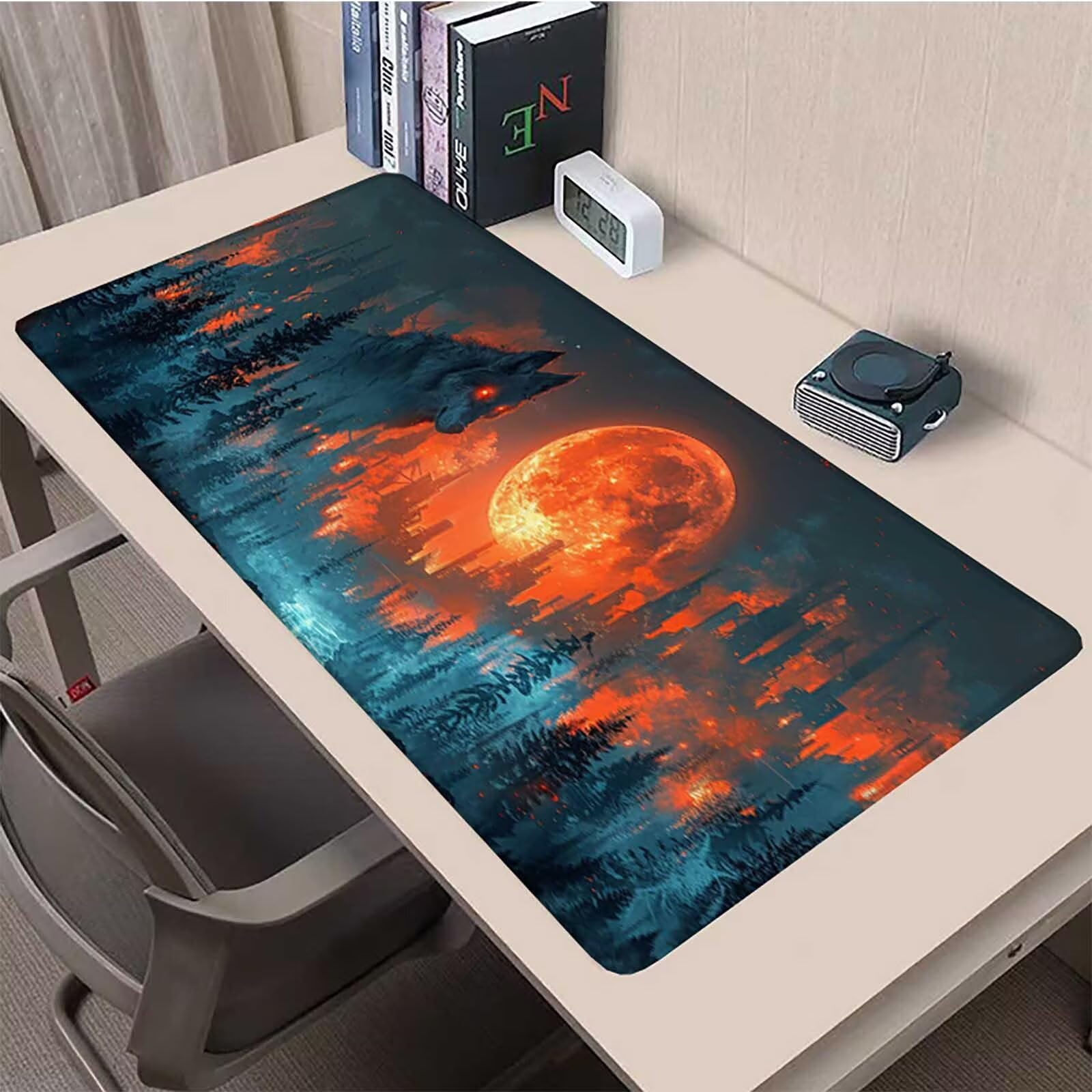 Podkładka pod mysz XXL 1500 x 800 mm, gamingowa podkładka pod mysz, las, podkładka na biurko z przyszytymi krawędziami, antypoślizgowa, gumowa podstawa, wodoodporna, akcesoria gamingowe do domowego