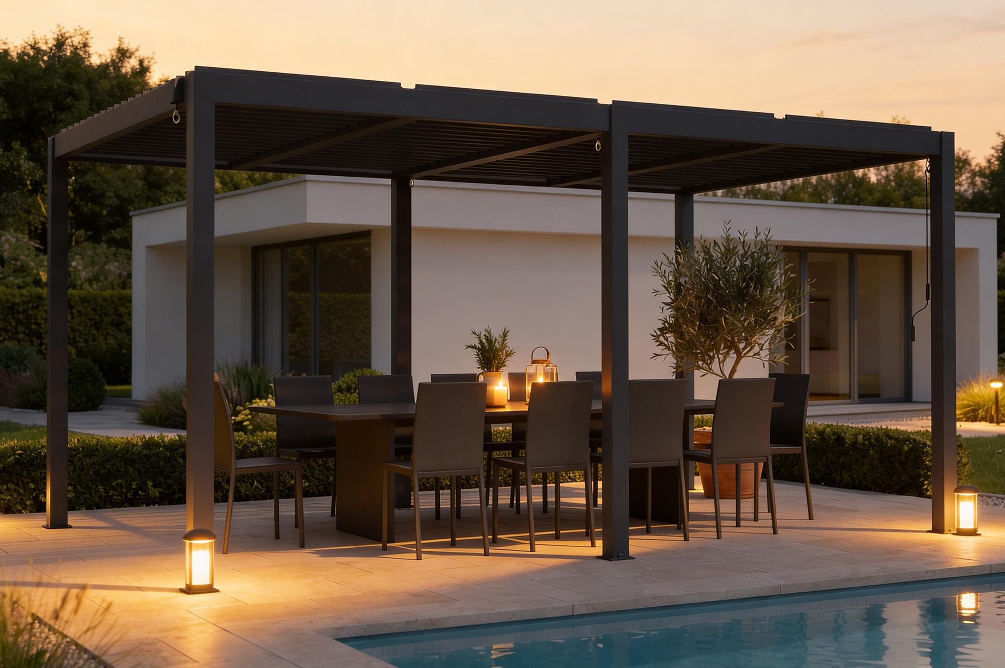 Cazeboo Pergola bioclimatica autoportante AGOSTA 5x3, altezza 250cm - Alluminio grigio