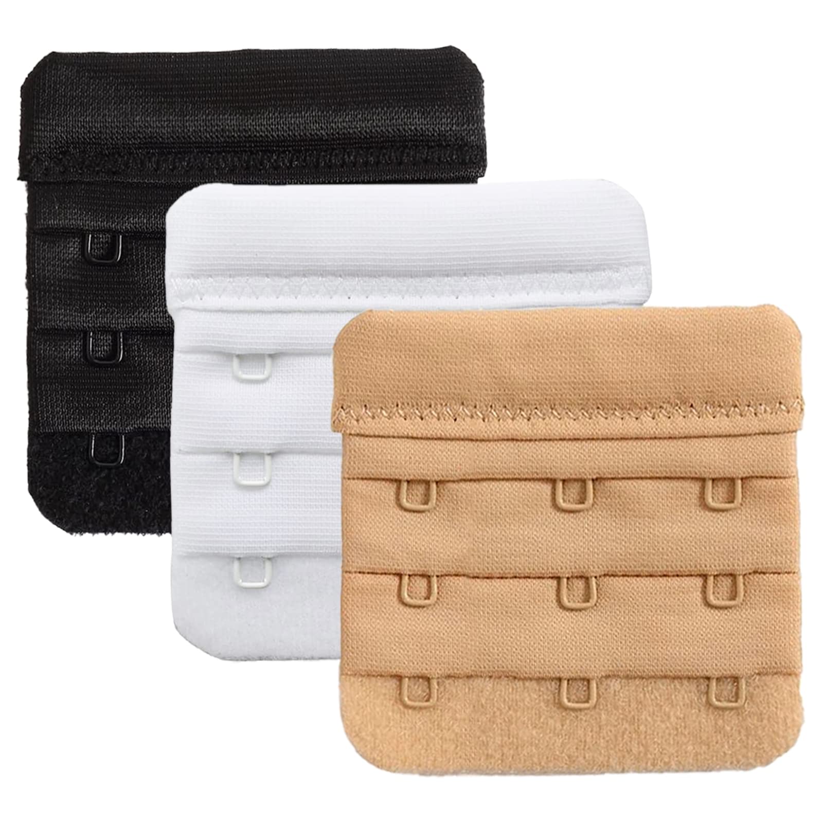Eiarrnp Women's 3 Hook, Black, White, Beige Bra Extender - 3 Hook Bra Extenders For - Black & White & Beige