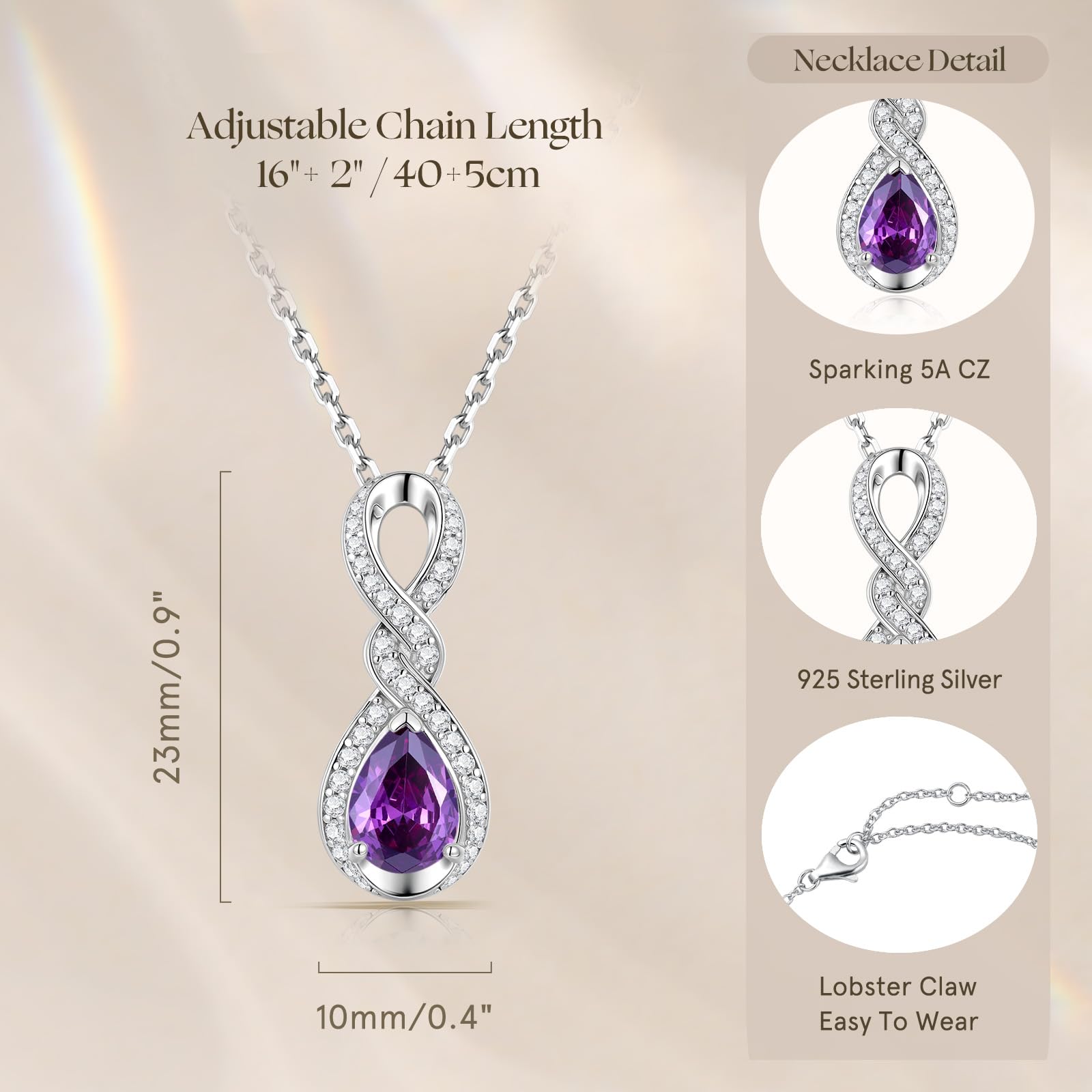 FANCIME Infinity Embrace infinito abbraccio pietra portafortuna collana da donna in argento Sterling con ciondolo in pietra preziosa per compleanno, anniversario, Natale, festa della mamma, gioielli