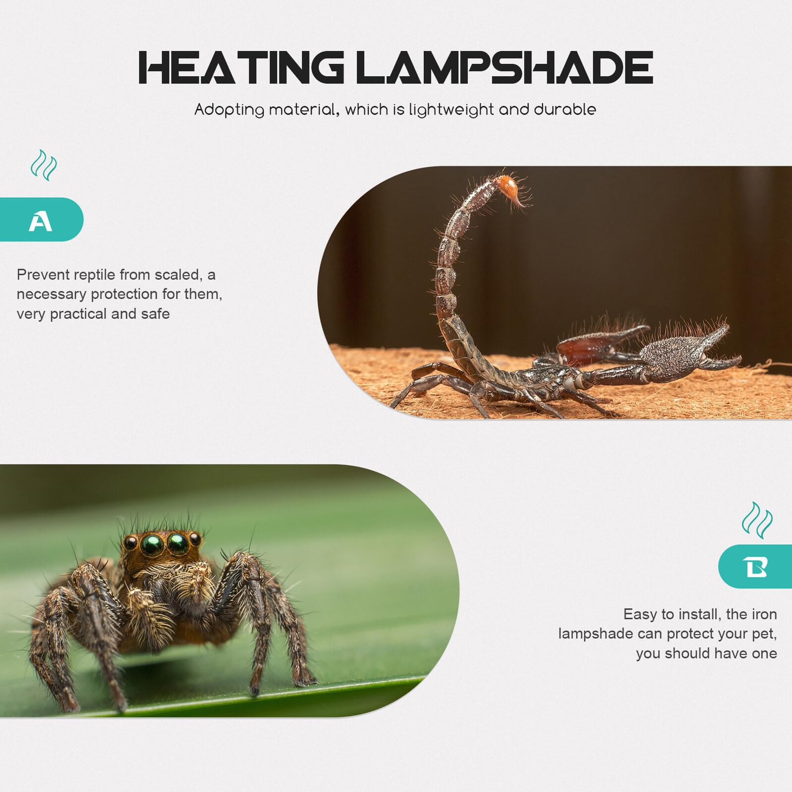 Lámpara de Calor para Reptiles Cubierta de Hierro Negro, Alta Resistencia y Fácil de Instalar para Terrarios y Jaulas de Mascotas