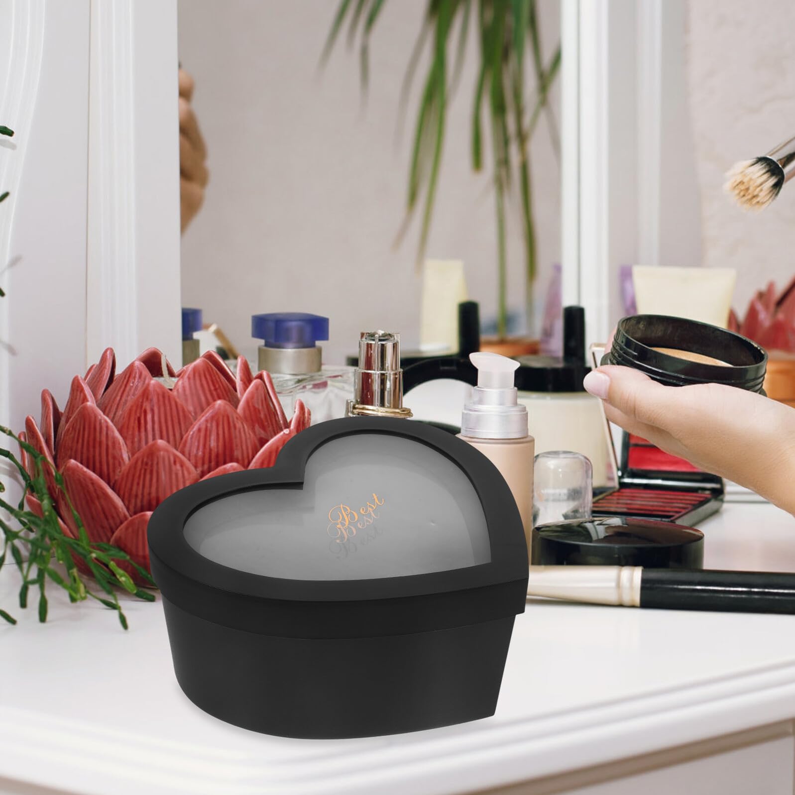 GOOHOCHY Herzförmige Geschenkbox mit Transparentem Fenster 2 Stück Blumenverpackungsbox mit Stabilem Sockel Schwarz für Blumen und Schmuck