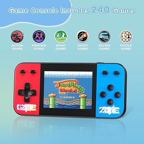 Miniatura 5 de Consola de juegos portátil, 240 videojuegos retro precargados, reproductor de juegos portátil con batería recargable de 3.0 pulgadas, pantalla LCD