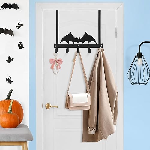 Miniatura 4 de Gancho en forma de murciélago para colgar sobre la puerta, decoración de pared gótica de Halloween, toallero, estante de decoración para puerta,