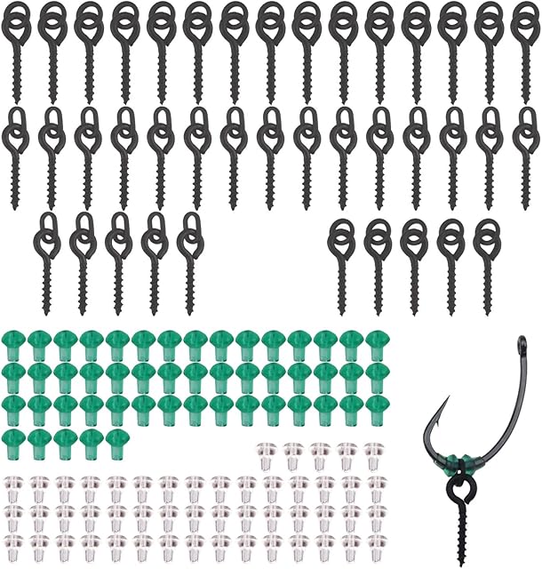 FYSL 140Pcs Bait Screws Set 40Pcs Fishing Bait Screws 100Pcs Hook Stops Rubber Shank Beads Bait Screw Rings Rubber Earring Stopper for Fishing Accessories