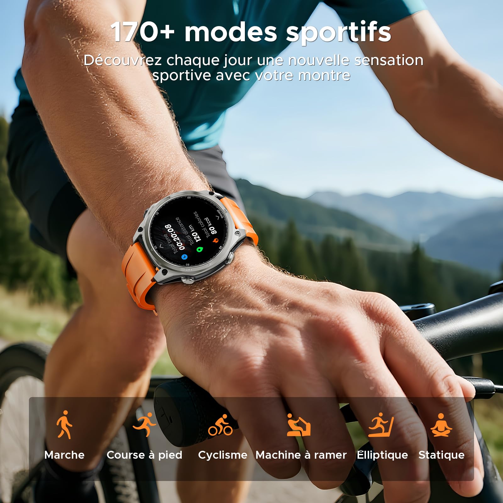 Anywise W1 Pro Montre Connectée Femme Homme, 1.43" AMOLED HD, Cartes Hors Ligne, Cardiofréquencemètre, Sommeil, 12 Jours Autonomie, 170+ Modes Sport, Bluetooth Appel, Compatible Android/iOS