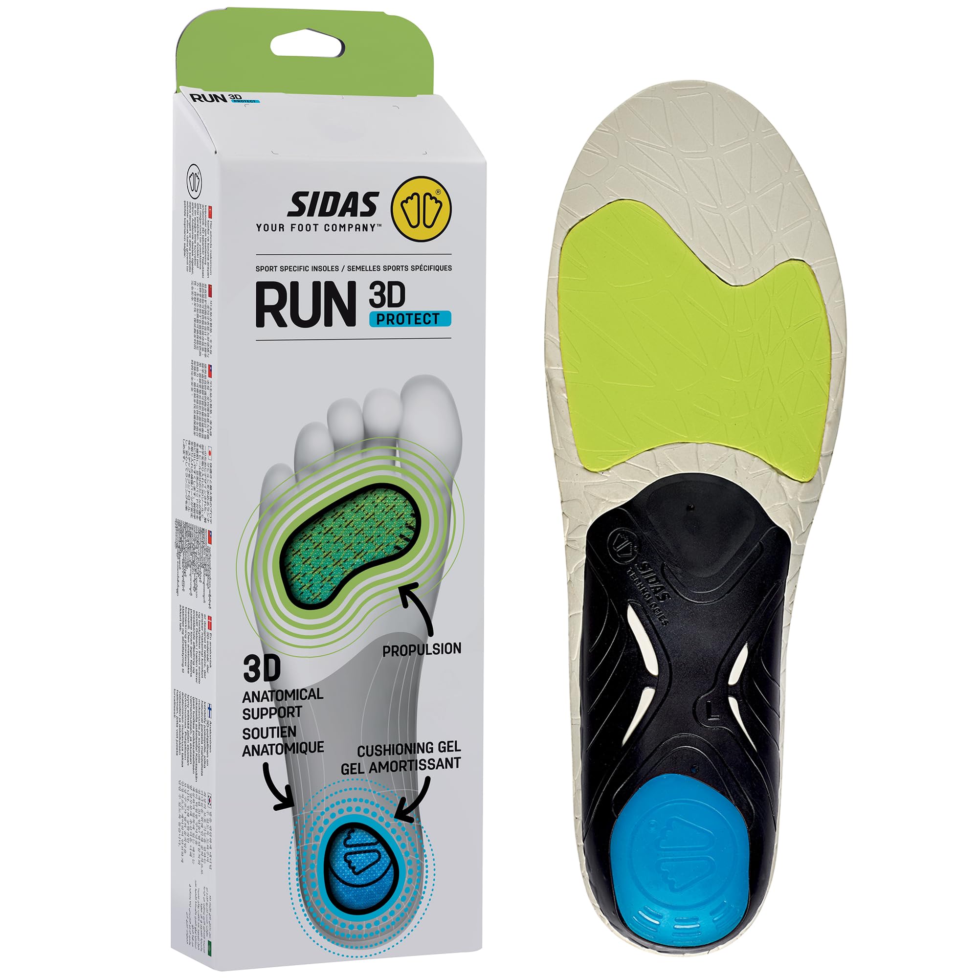 Sidas 3D Run Protect, Semelle Course à Pied, Propulsion et Stabilité, Absorption des Chocs et Confort Durable, Semelles Chaussures Homme et Femme