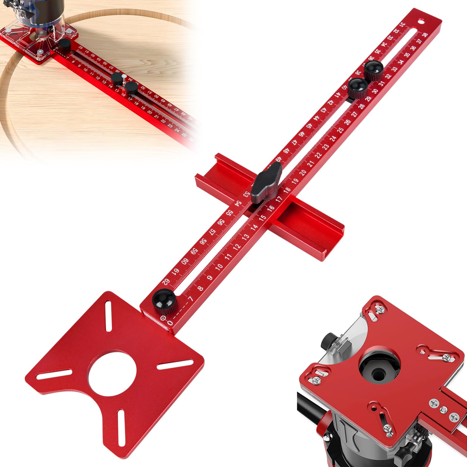 Compás de fresado ajustable 4 en 1 para fresadora – Radio 90–610 mm, plantilla multifuncional de aluminio para fresadora de madera, guía de ranurado y planeado, compatible con Makita