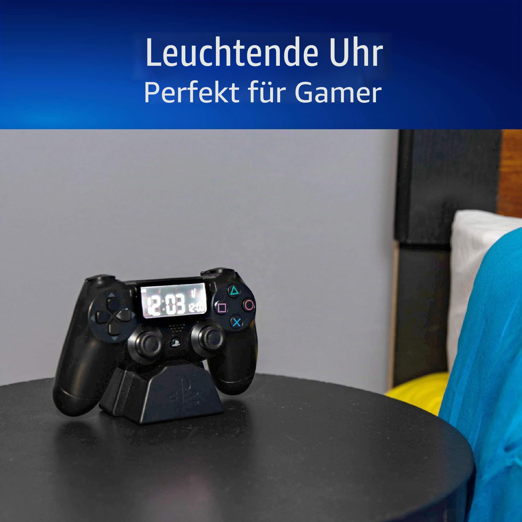Playstation Digital Wecker LCD | PS4 Dualshock Controller Design | Verwenden Sie die Tasten, um Uhrzeit und Datum einzustellen