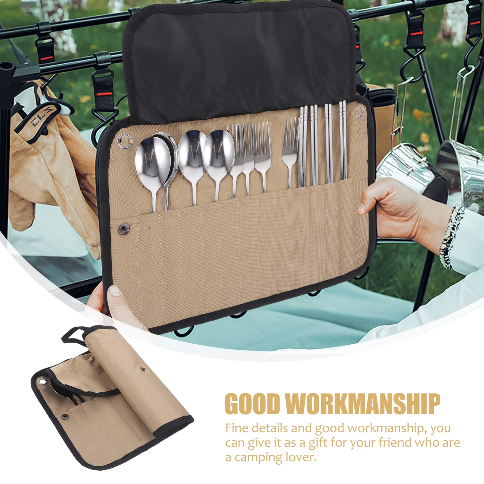 Anneome 1set Utensili Da Campeggio Nylon Kit Portatile Di Posate Per Picnic Con Organizer Per Escursioni e Attività Outdoor Include Bacchette Cucchiaio e Forchetta