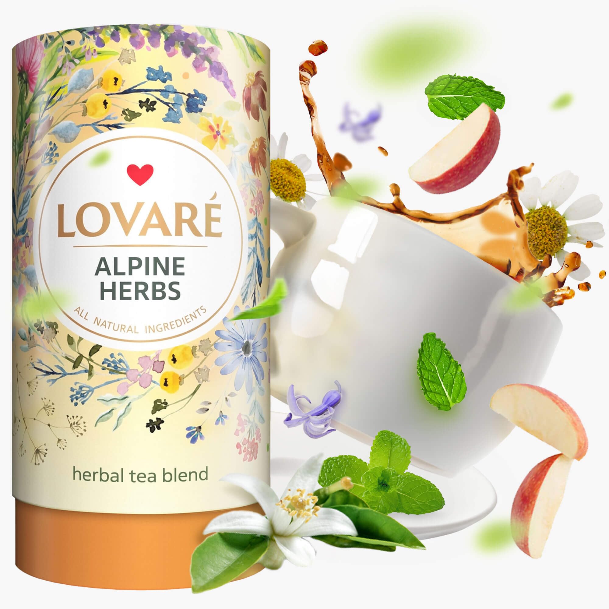 LOVAREAlpine Herbs Loose Leaf Tea 80 g - Made in Ukraine β Lemongrass, Chamomile Flowers, Rose Hips, Orange Peel and Blossom, Blackberry Leaves, and More with 15 Paper Filters