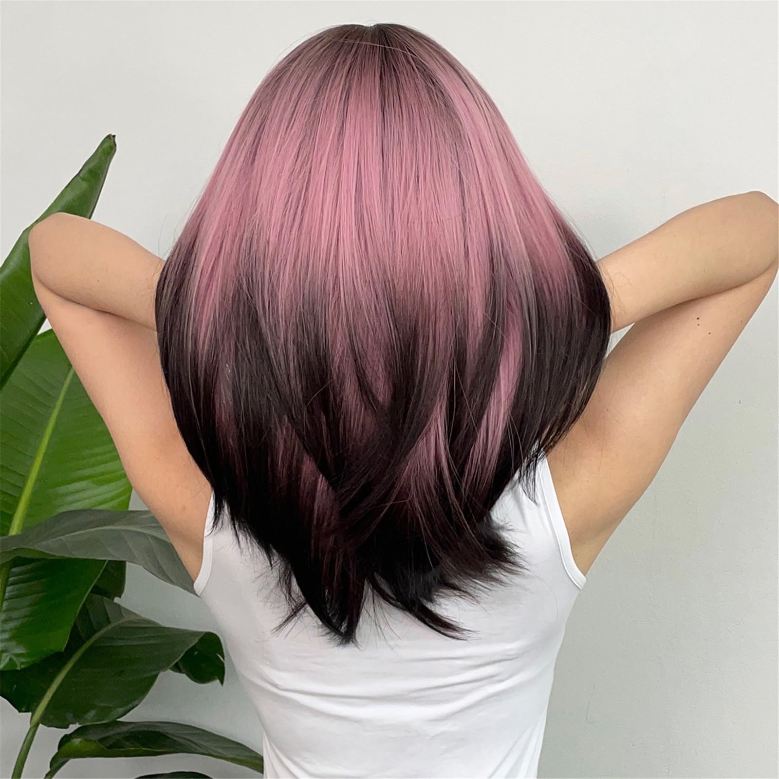 Acconciatura femminile Parrucche sintetiche Ombre rosa nere con capelli da festa cosplay frangia