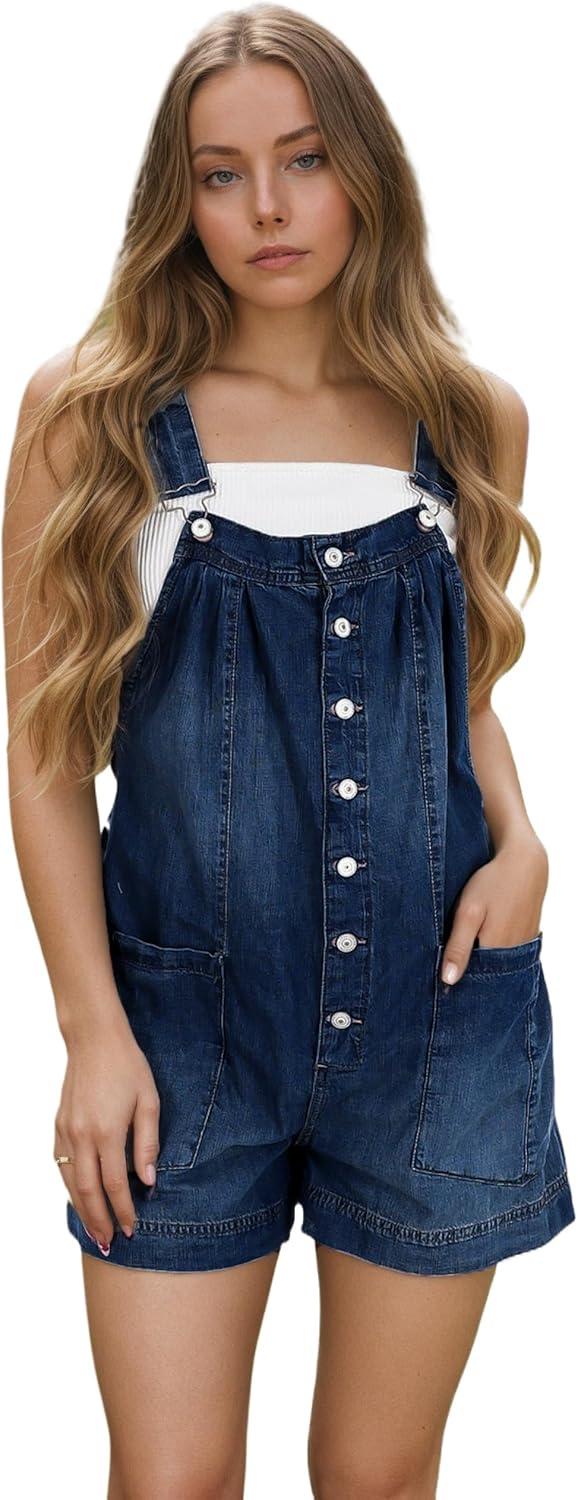 LifeShe Women's Denim Overall Shortalls Adjustable Straps Jeans Shorts Romper Jumpsuits with Patch Pockets - Image 7