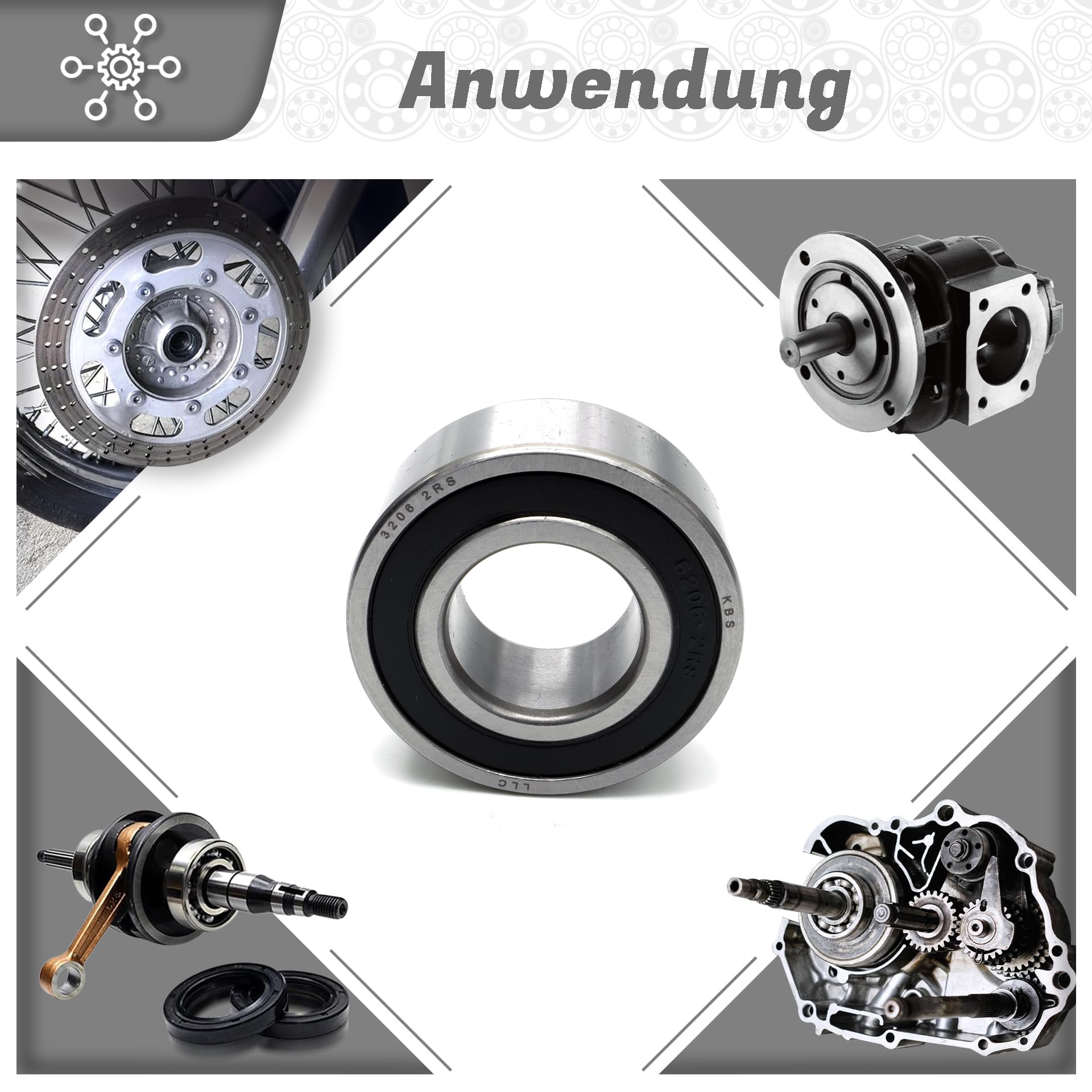 Schrägkugellager 3206 2RS 30x62x23,8mm, DIN 628, zweireihig, Reibungsarm, abgedichtetes Lager für radiale & axiale Belastungen, Ideal für Industrie- & Automobilanwendungen