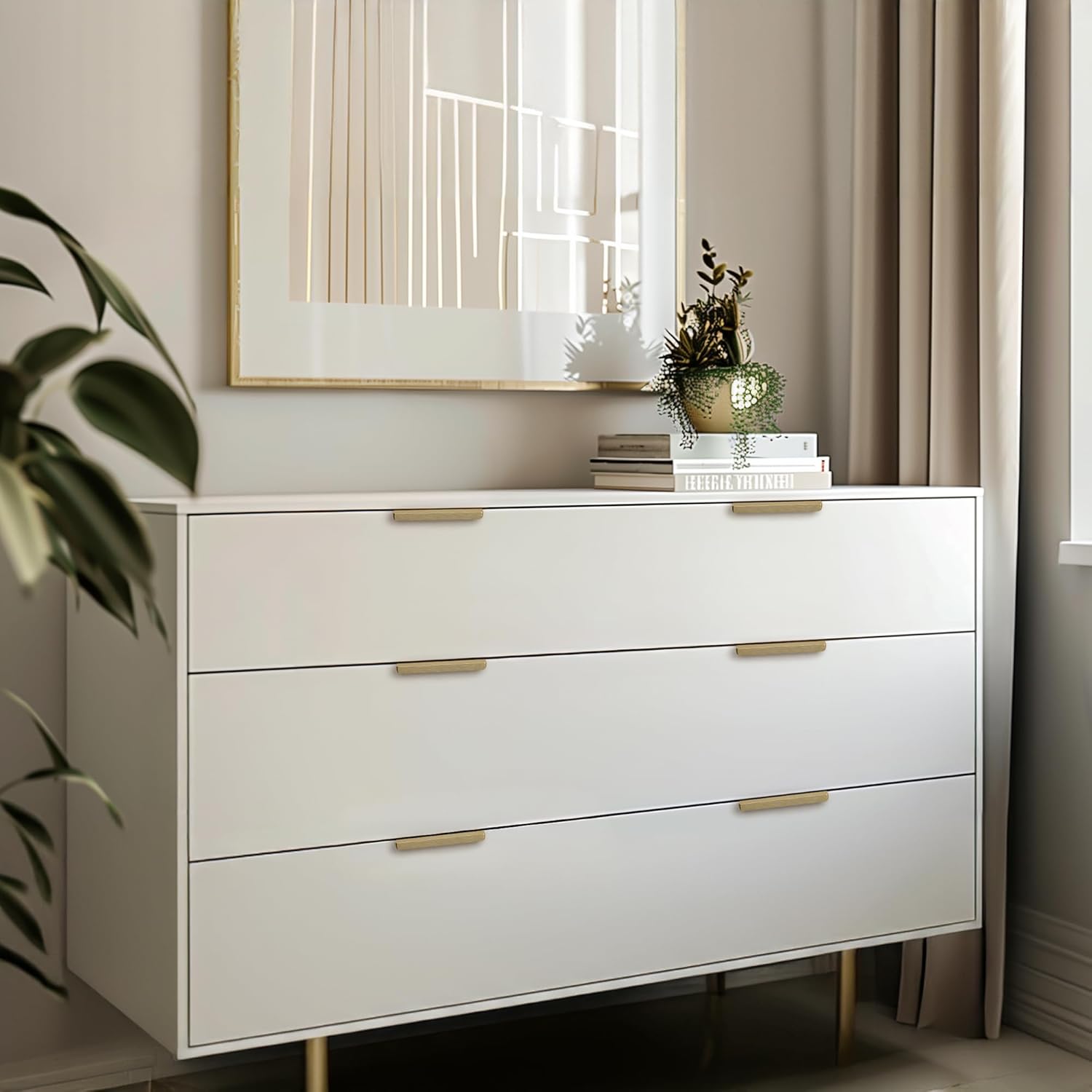 Finger Pull for Cabinets Kitchen Drawer knobs Low Profile Door Dresser Bathroom Long Cupboard Cabinet Pulls Handles Aluminum 10 Pack Brushed Brass 6" Easy Installation