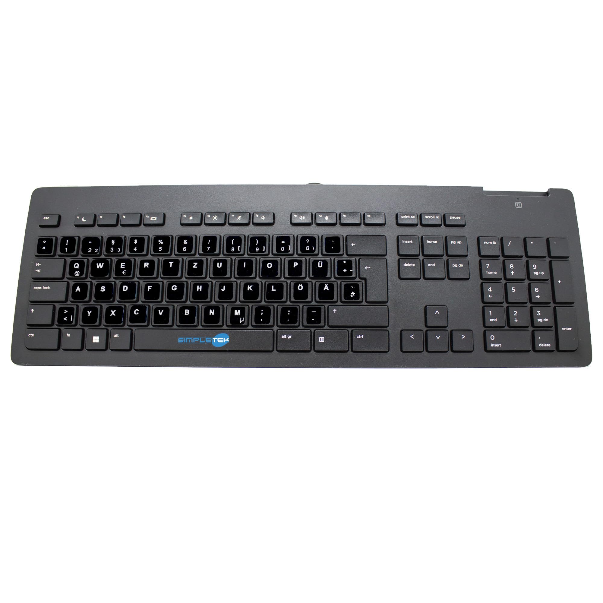 SIMPLETEK - Teclado delgado con cable USB para negocios - Lector de tarjetas inteligentes integrado - Diseño QWERTZ alemán con pegatinas preaplicadas