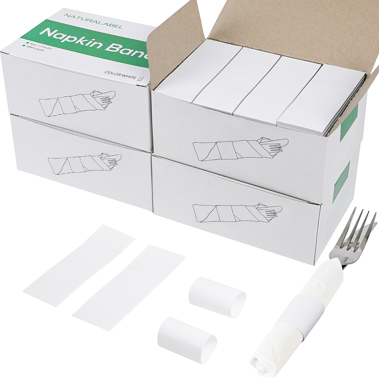 NATURALABEL 8000 servilleteros de papel a granel para pequeñas empresas, restaurantes, eventos, servilleteros autoadhesivos, paquete de 4 cajas, 2000 por caja (blanco)
