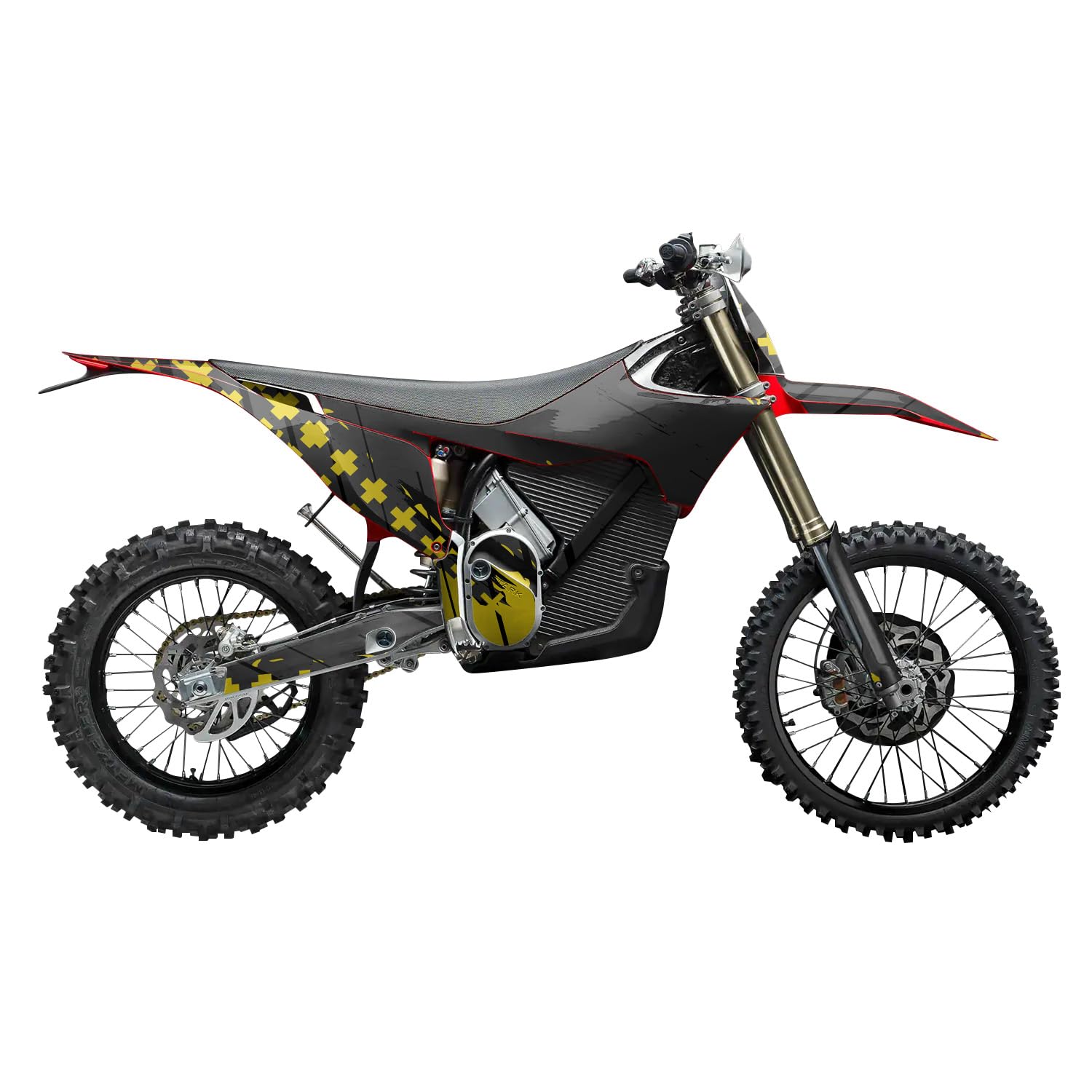 Stark Varg MX 2023-2025 Graphics Kit Wrap - Grunge Cross Yellow - Varg MX Skin - Premium 3M Vinyl Protective Wrap Decal Cover - Easy to Apply | Crafted in The USA by MightySkins