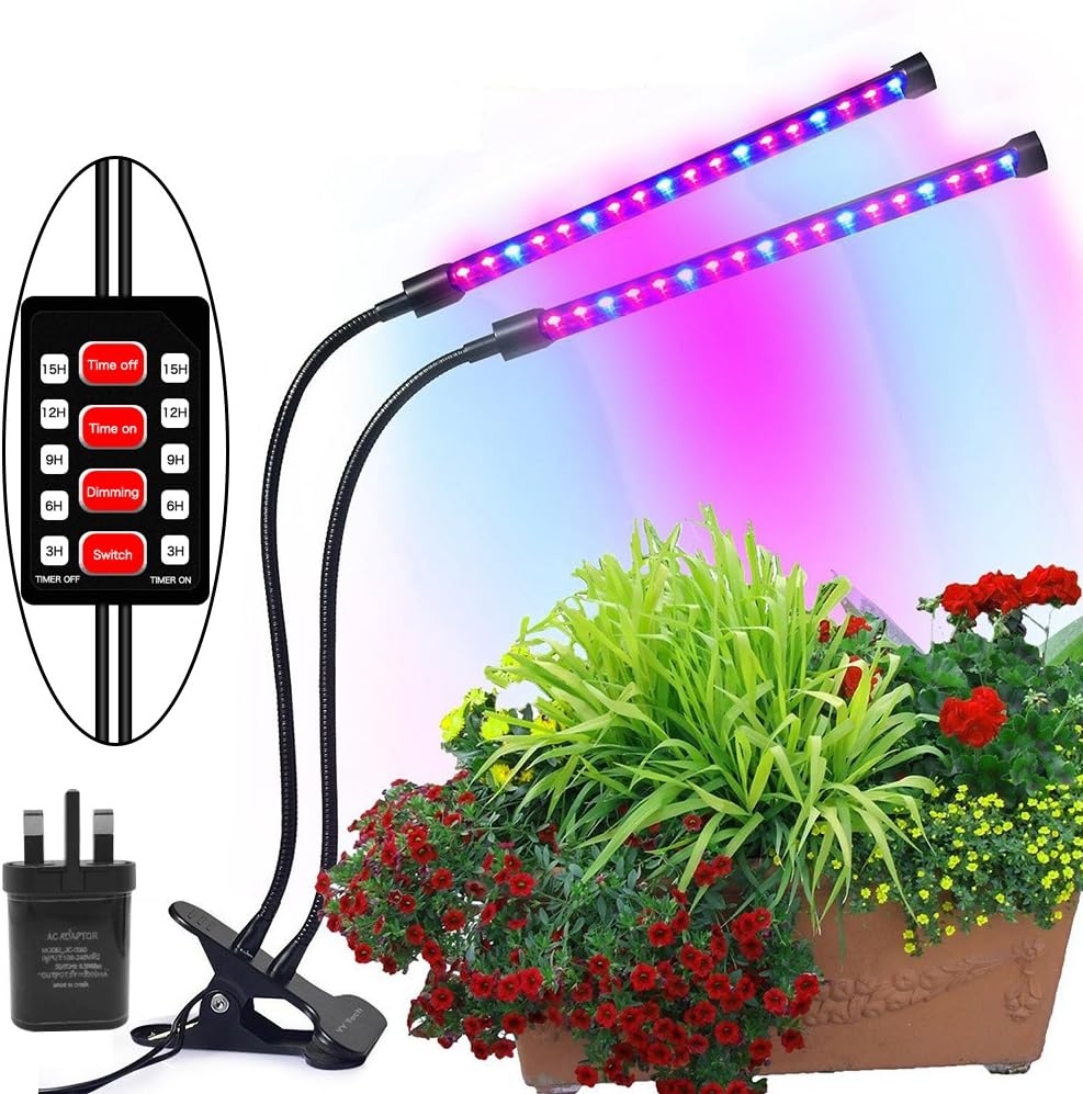 MG MULGORE Plant Grow Light 24 Red and 12 Blue Double Tube Promote Plant Growth Lamp, 4 Modes Timer (3H/6H/12H/15H), Dimmer 5 Levels, 360° Adjustable Flexible Gooseneck
