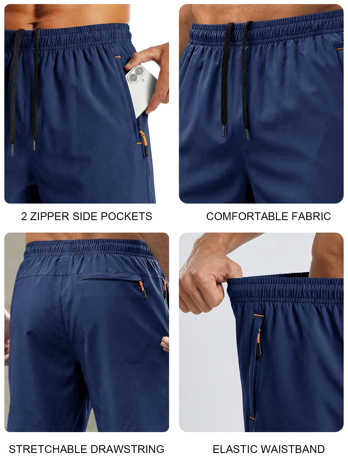 Paquete de 2 pantalones cortos deportivos para hombre, de secado rápido, ligeros, para entrenamiento, verano, casual, con bolsillos con cremallera — view 4
