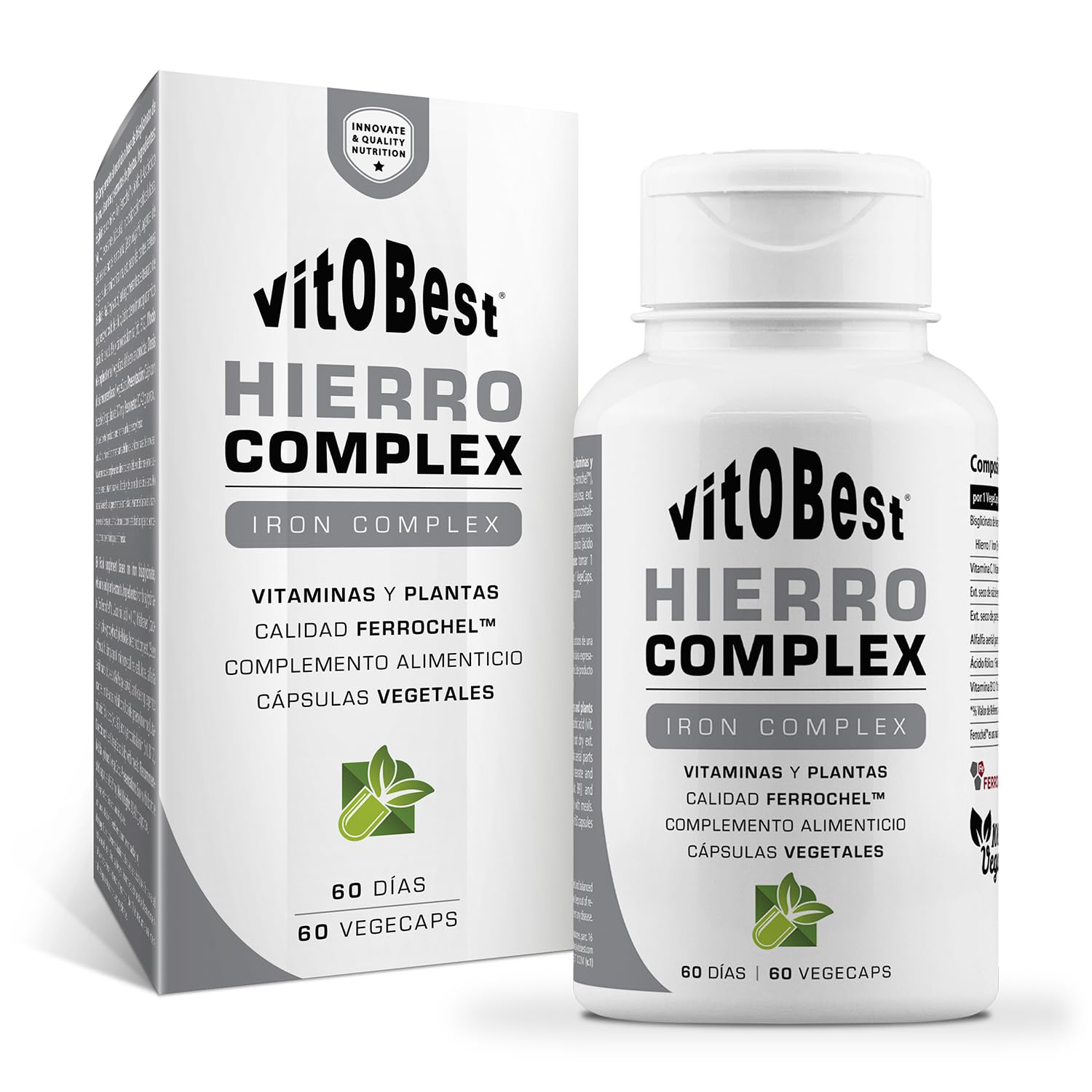 vit.​O.​Best VITOBEST | Suplemento de Hierro | Contribuye a la formación de glóbulos Rojos y de hemoglobina. Rápida Capacidad de absorción | Ayuda a disminuir el cansancio y la Fatiga | 60 VegeCaps