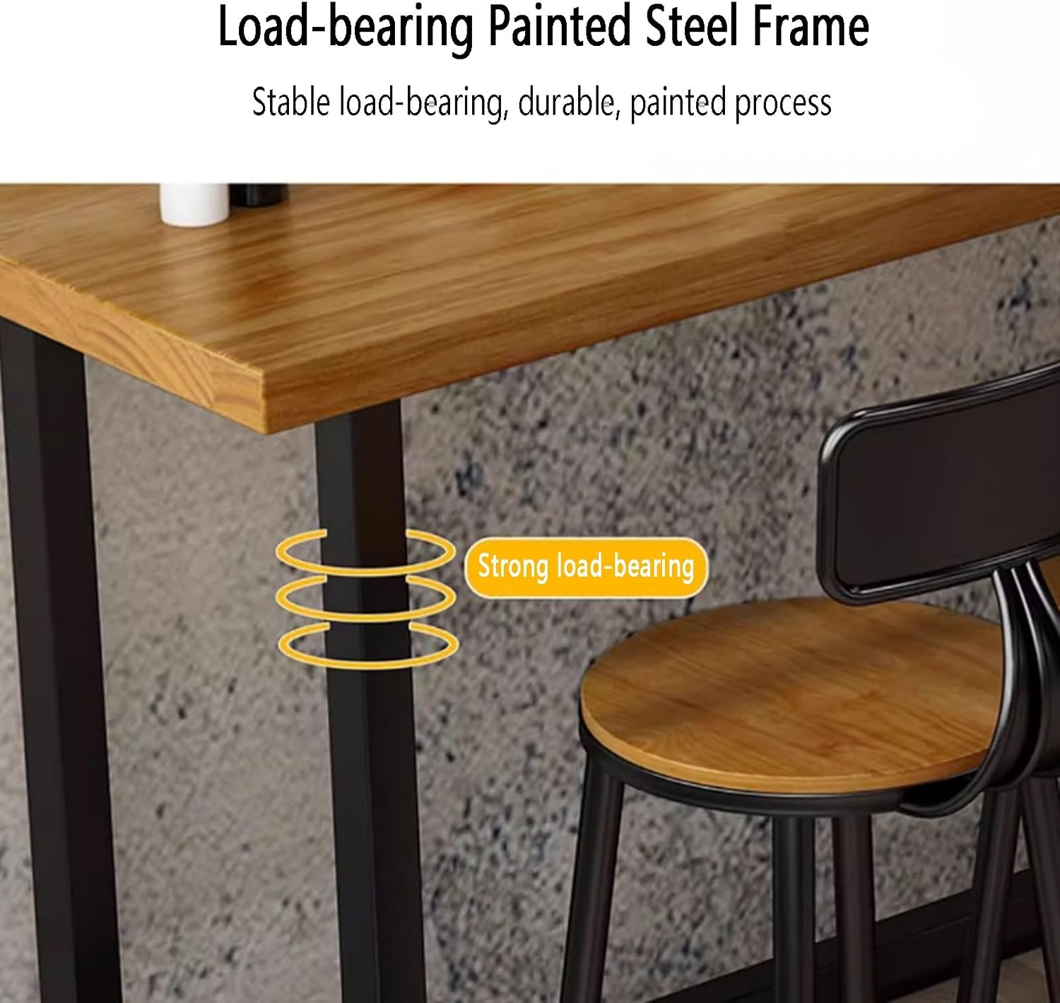 Industrial Solid Wood Narrow Bar Table, 5cm Thick Rectangular Top, Metal Base, Rustic Outdoor Bistro Counter Table for Pub & Patio, No Stool Included, 180x40x10cm