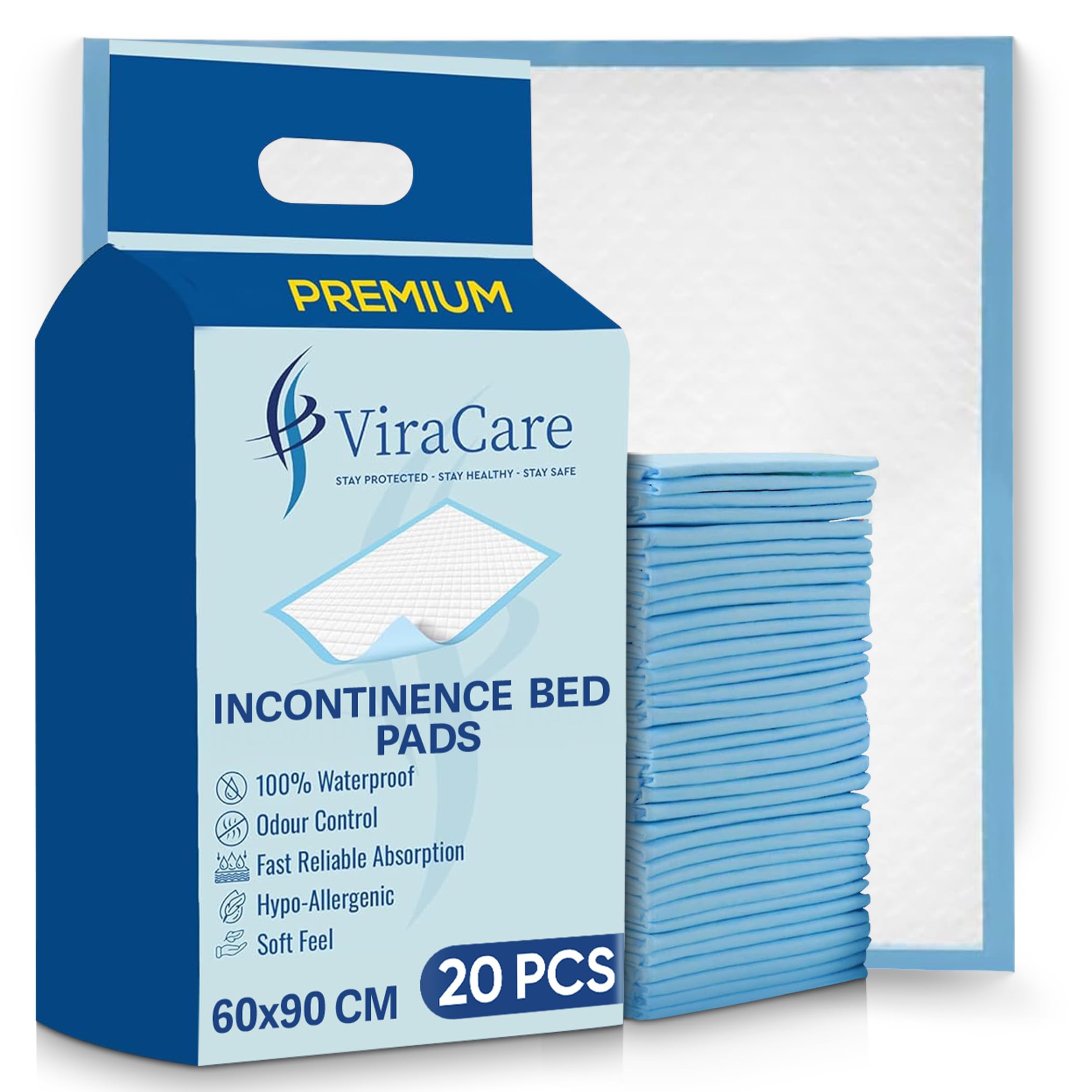 20 x Premium Incontinence Bed Pads 60x90 cm | Incontinence Bed Sheets | Provides Soft Feel | Disposable Bed Mats for Incontinence | Bed Protectors Kids | Maternity Bed Mats (1 Pack of 20)