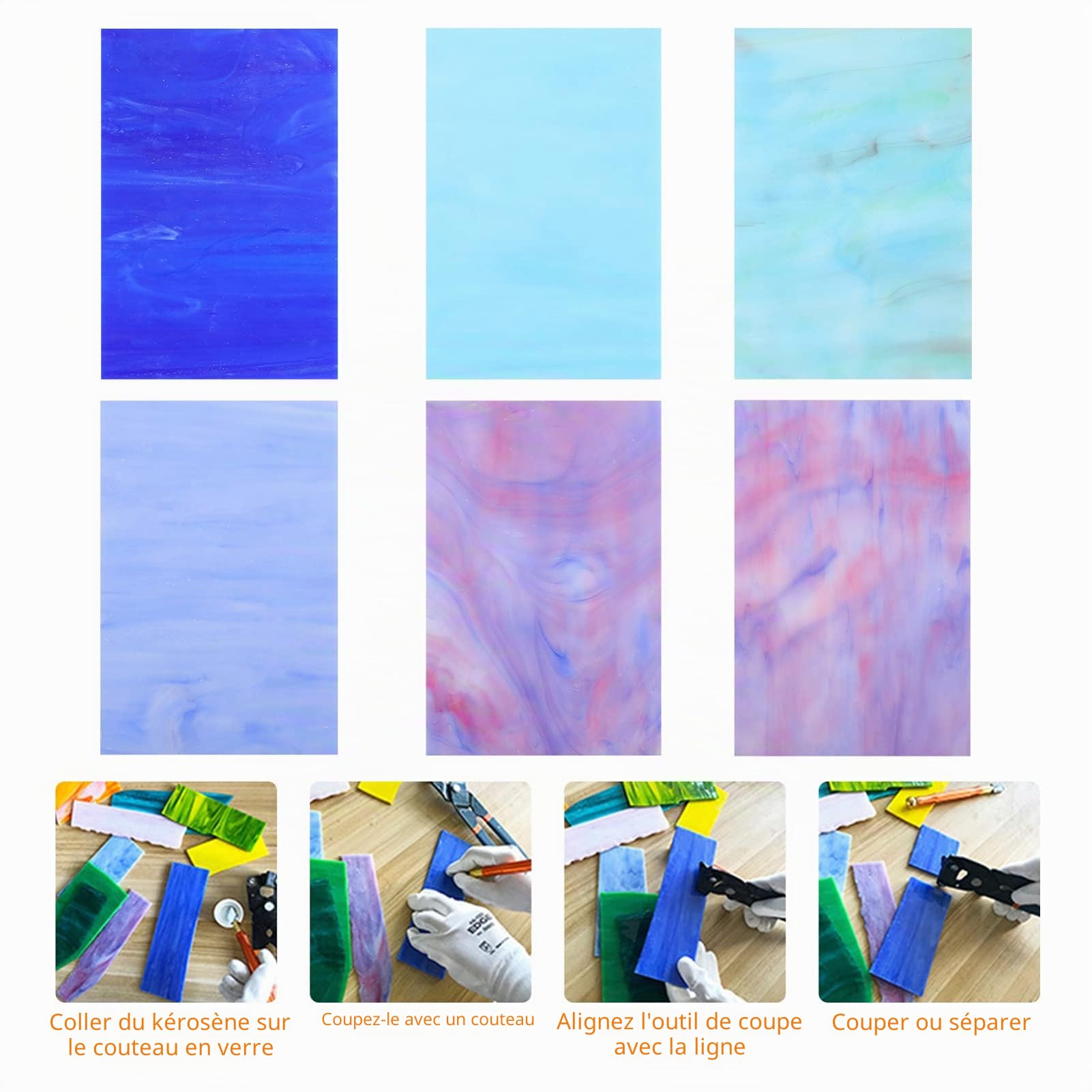 Artibetter Lot de 6 pièces en verre teinté motif feuilles d'eau pour projets de vitrail, arts de mosaïque