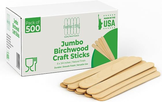 Perfect Stix Jumbo Birchwood Craft Sticks, 6 x 3/4 inches, Natural, 500 Count, Made in USA