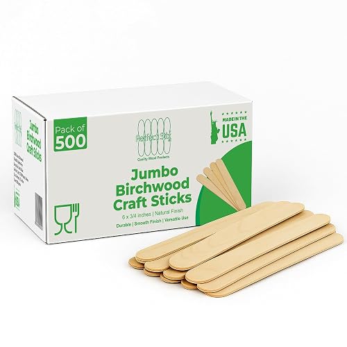 Perfect Stix Jumbo Birchwood Craft Sticks, 6 x 3/4 inches,